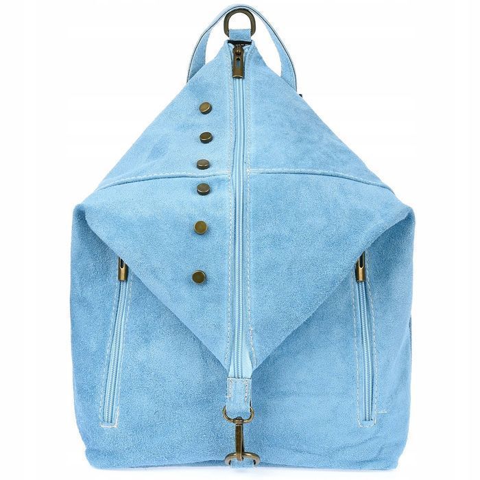 Włoski Stylowy Plecak Damski Skórzany Zamsz A4 W14 turkusowy stylowy