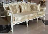 stylowa rzeźbiona sofa 3 + 2 fotele