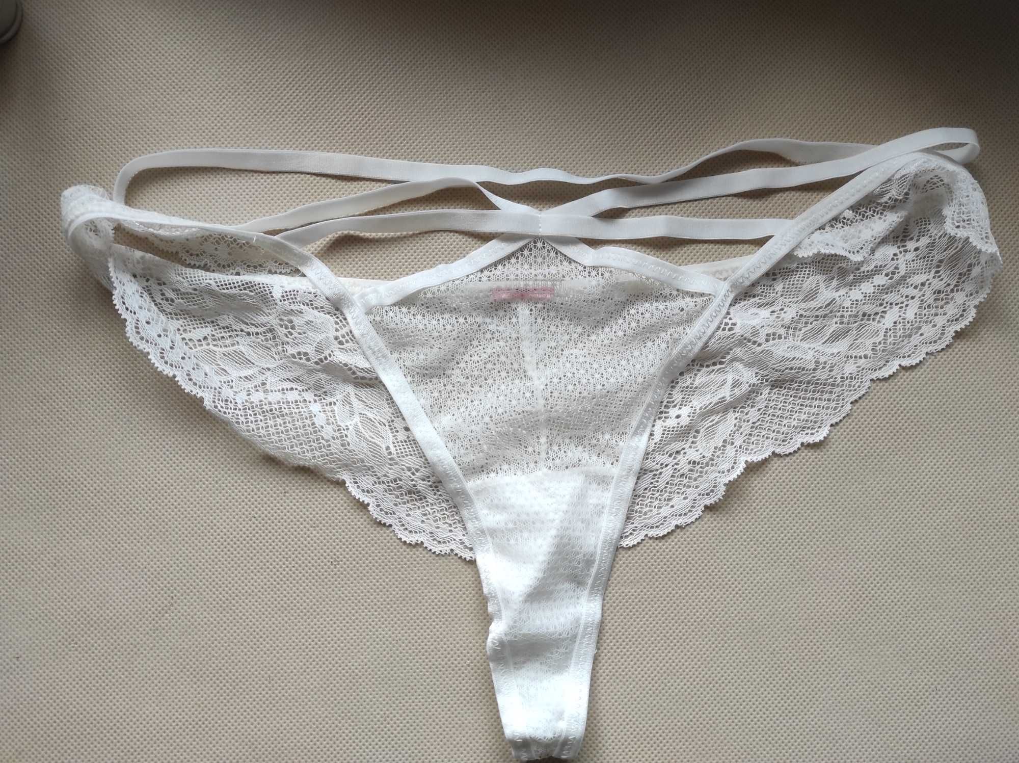 Kremowe stringi nowe r.M? paseczki koronka