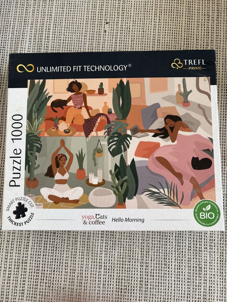 Puzzle Trefl Prime 1000 elementów kawa joga kot