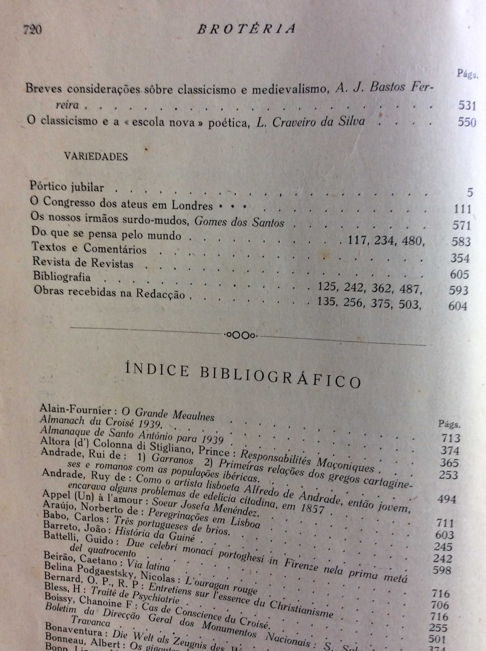 Brotéria .Revista Contemporânea de Cultura, 1939. Ver índice