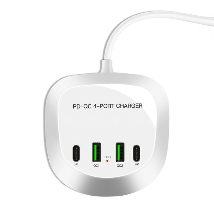 Ładowarka sieciowa T3P+ - 2xTyp C + 2xUSB - QC + PD 40W biała