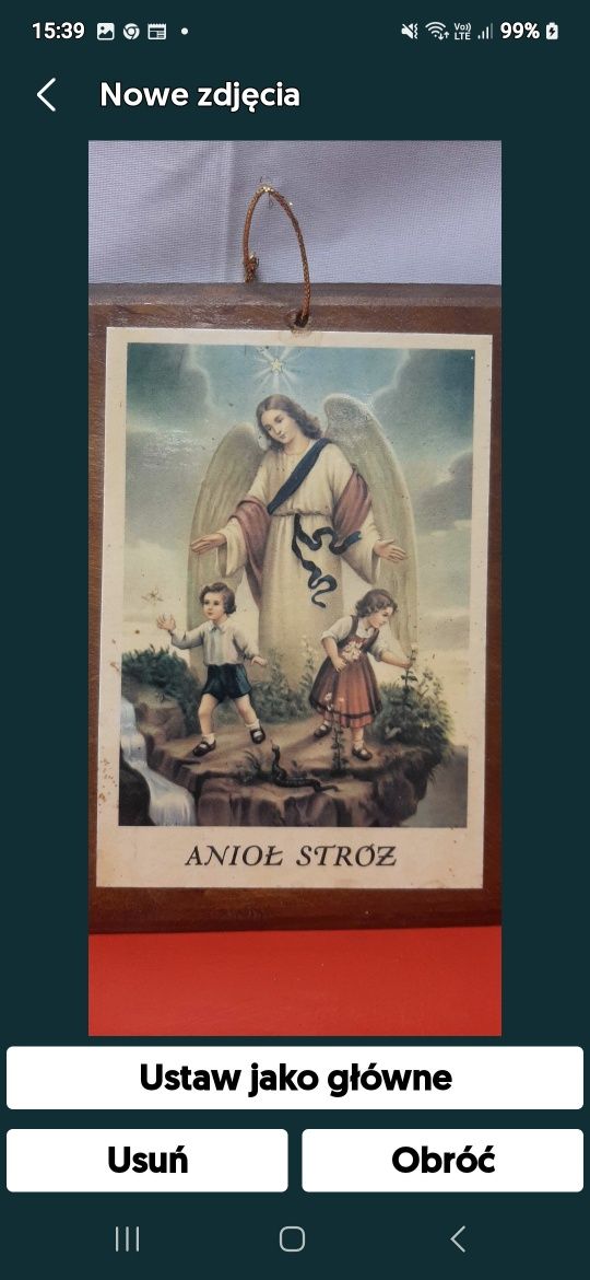 Anioł Stróż obrazek na desce prl