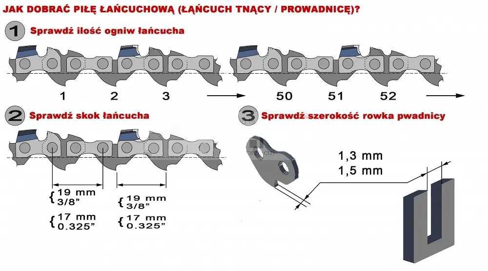 Łańcuch tnący do piły 14"/ 35 cm 52 ogniw 3/8" 1.3 mm