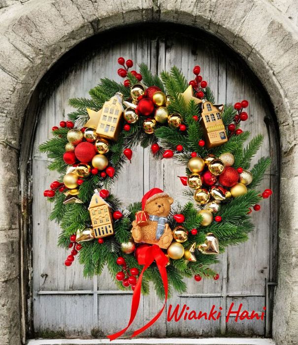 Świąteczny wianek na drzwi, dekoracja wnętrz, prezent
