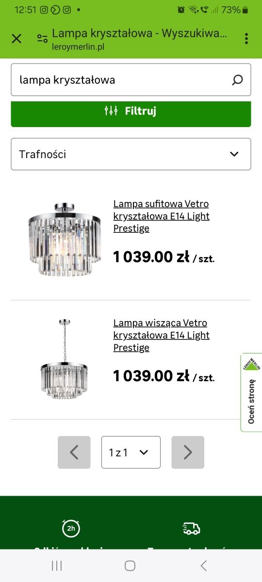 Lampa wisząca kryształowa szkło 2 sztuki idealny stan