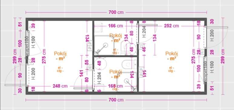 Kontenery mieszkalne_7x3m_2 pokoje_pełne wyposażenie_2x łazienka_klima