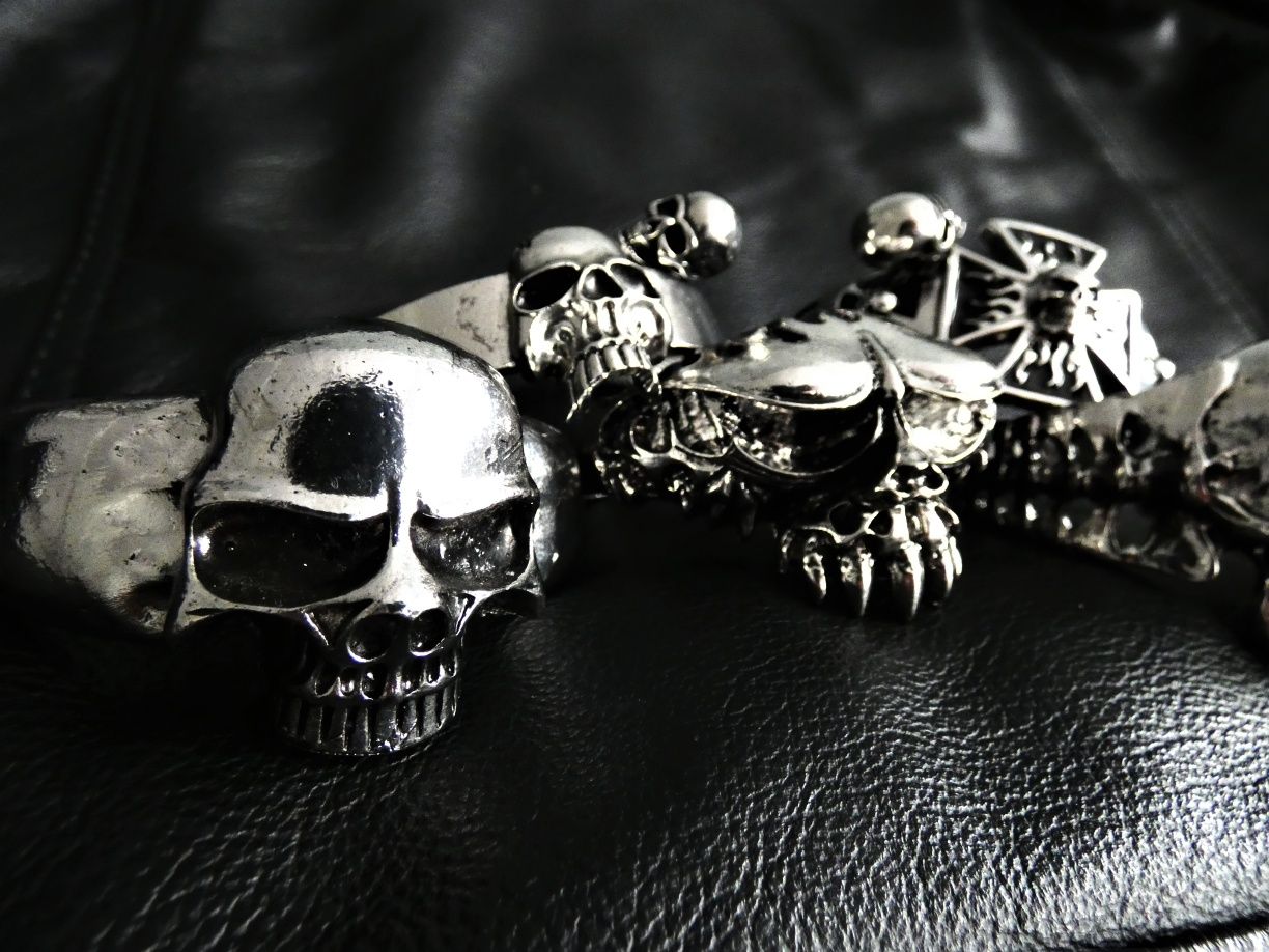 Rock metal gotyk moto chopper posępną bransoletka czaszka czacha skull