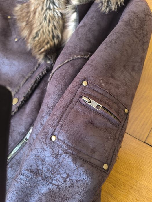 Kożuszek z futerkiem brązowy na zime r38