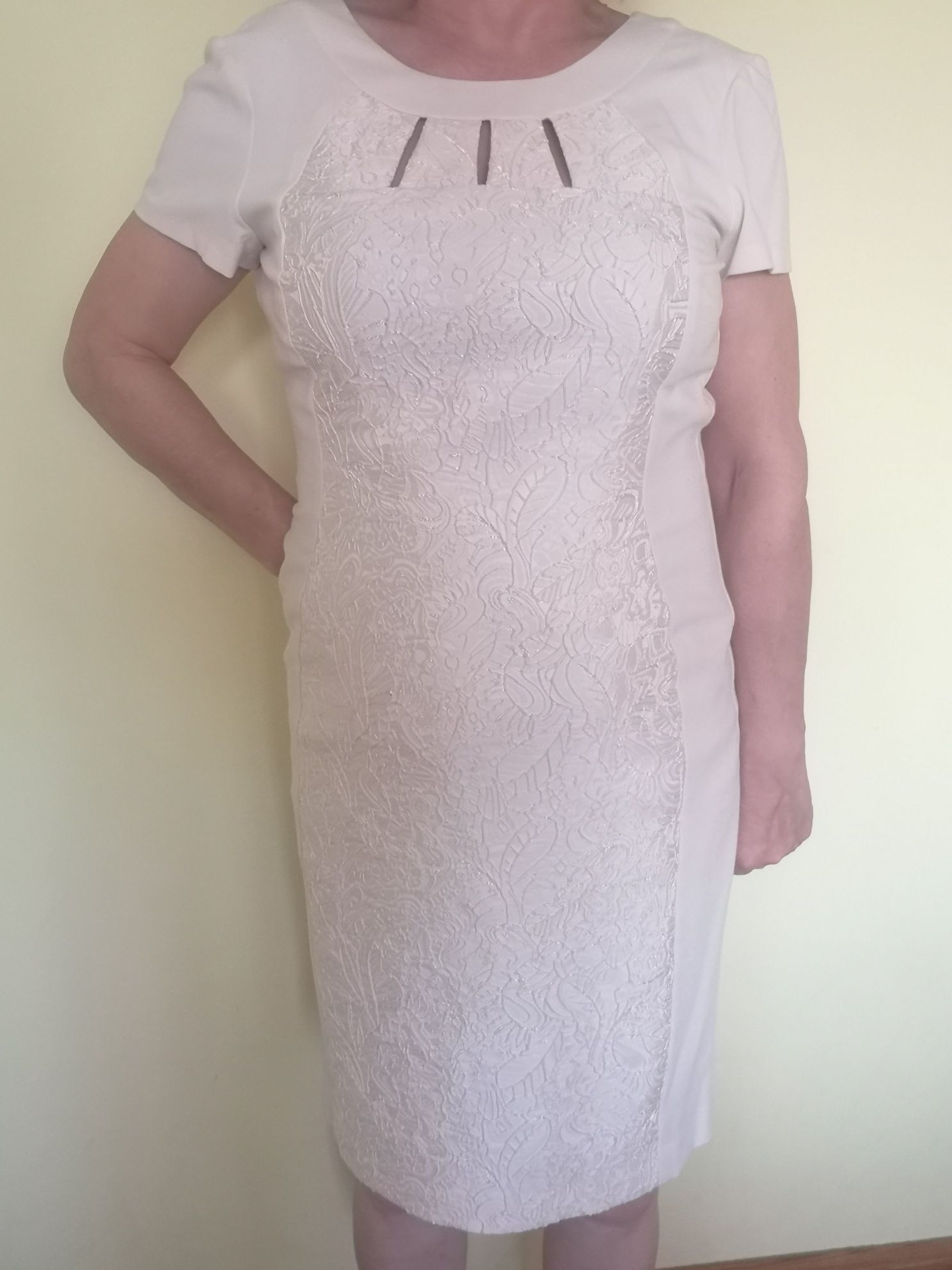Sukienka Margo 42 rozmiar XL ecru śmietankowa beżowa elegancka weselna