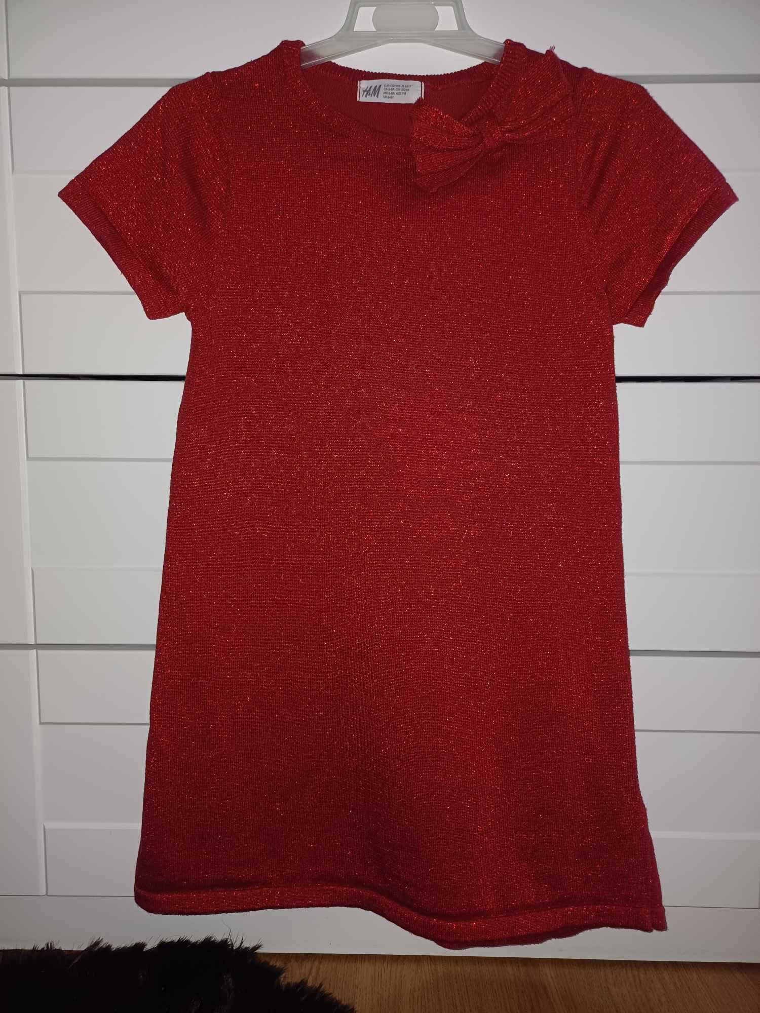 czerwona sukienka, H&M, r. 122/128