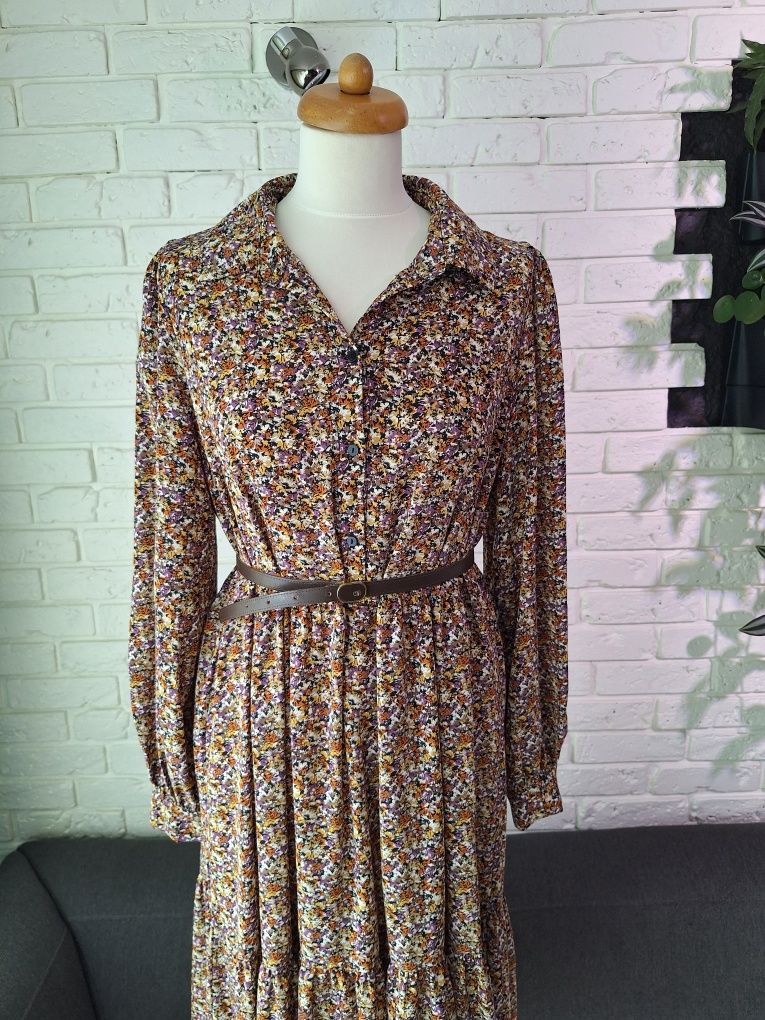 Pieces dluga kolorowa sukienka w kwiaty rozmiar 42 XL