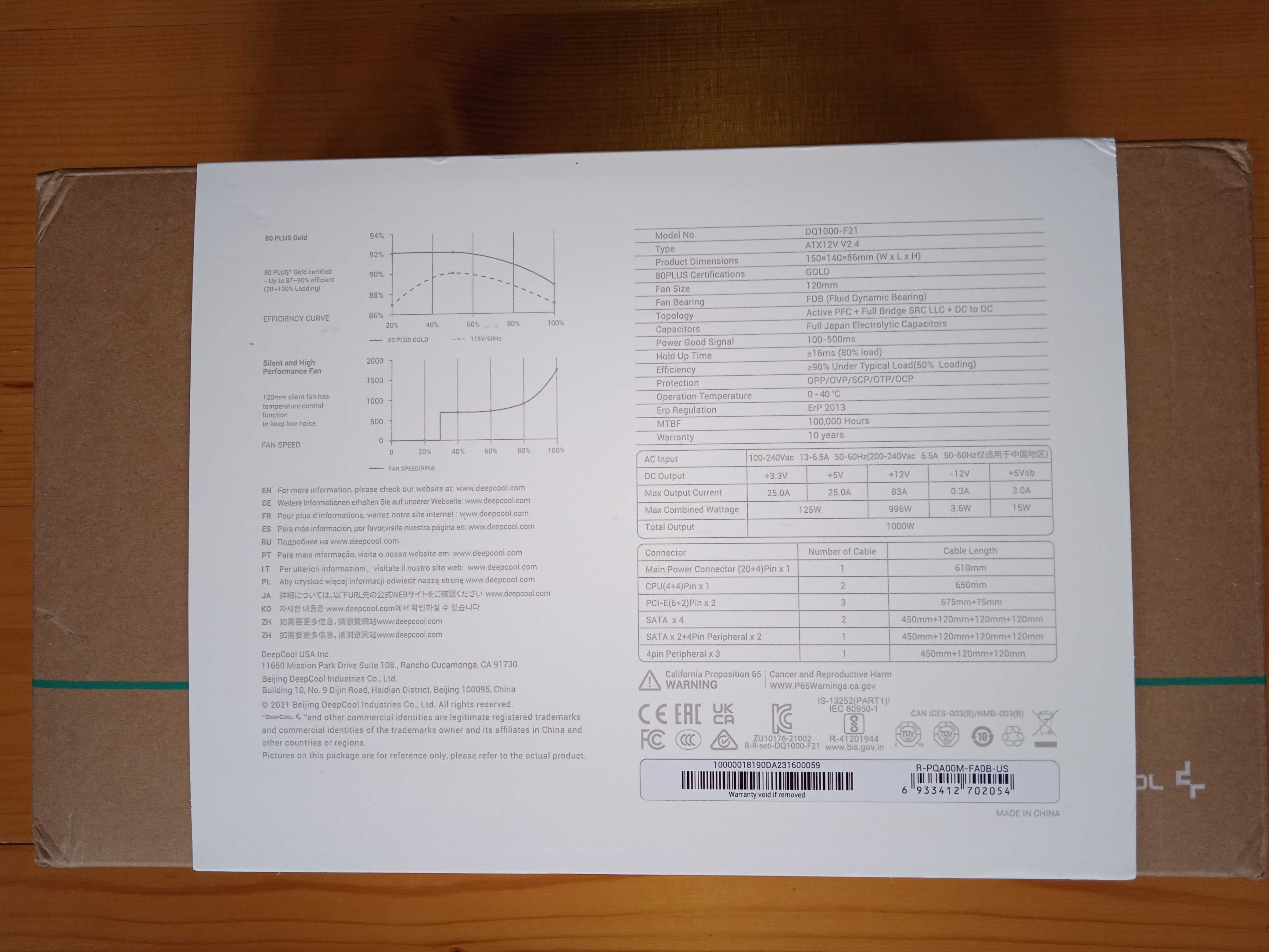 Блок живлення 1000 Вт DeepCool PQ1000M.