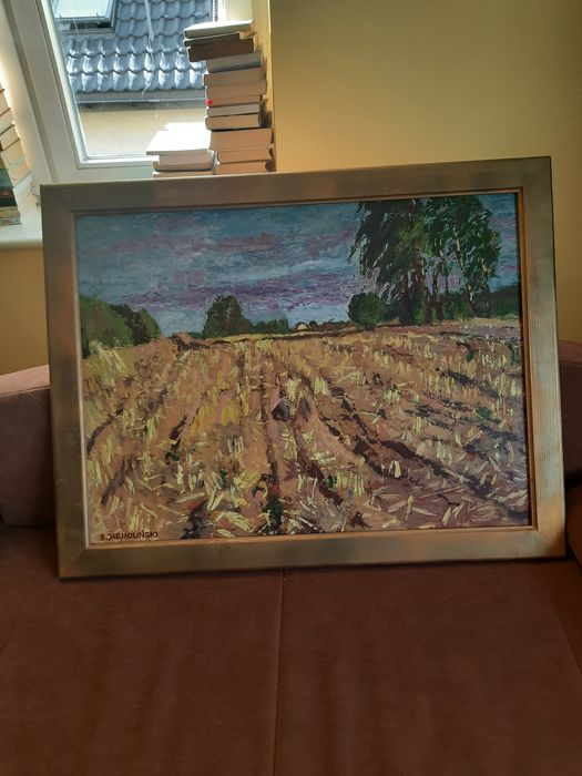 Pejzaż w drewnianej ramie 96 x 75 cm