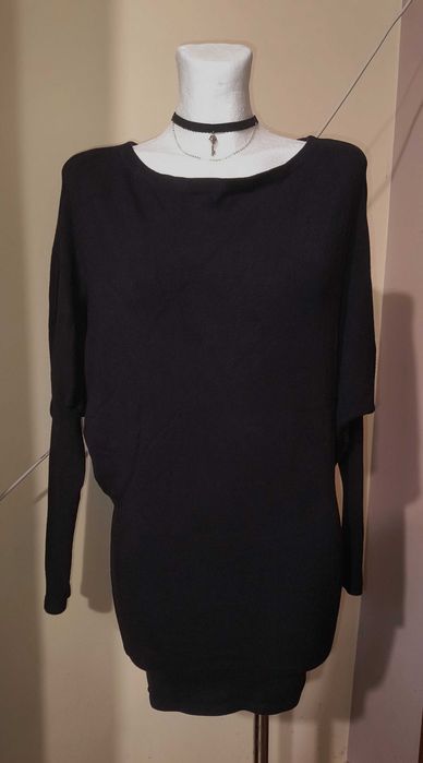 Czarna tunika mini sukienka sweter nietoperz Asprin Fashion M casual