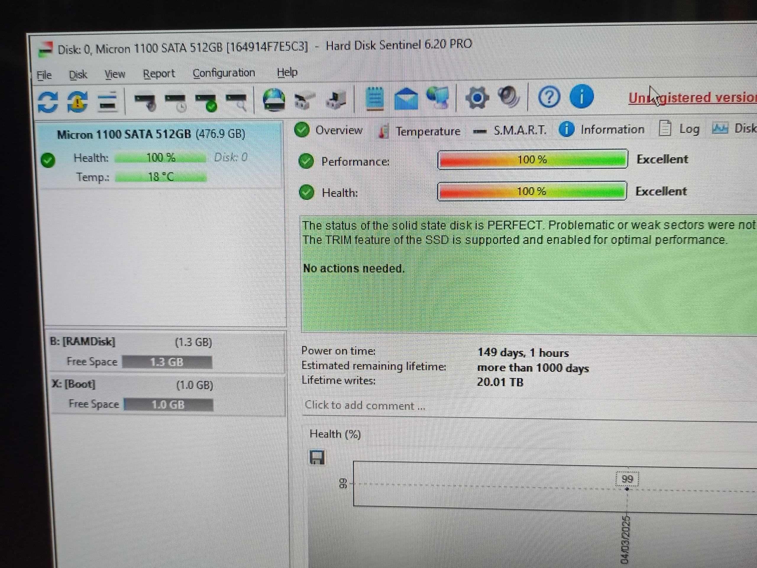 512Gb Micron 1100 SATA3  SSD 2.5" 100%