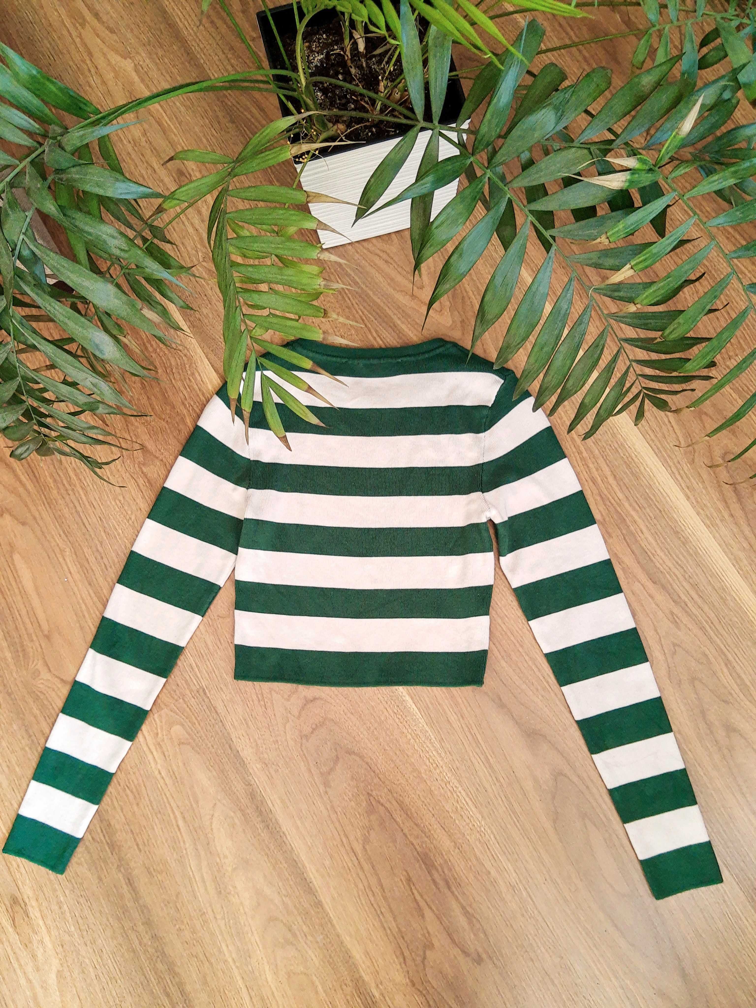 ZARA krótki sweterek w paski zielono-białe pasuje na S-XS