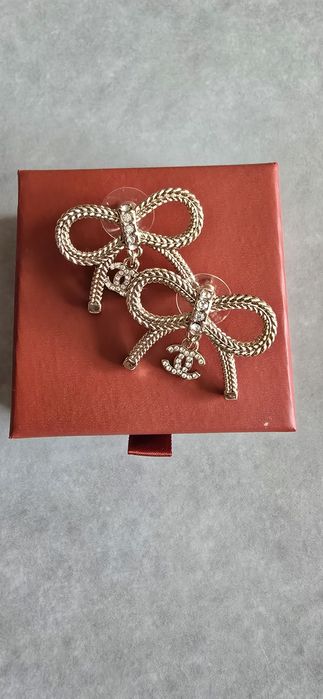Kolczyki premium kokardki Chanel logo cyrkonie!