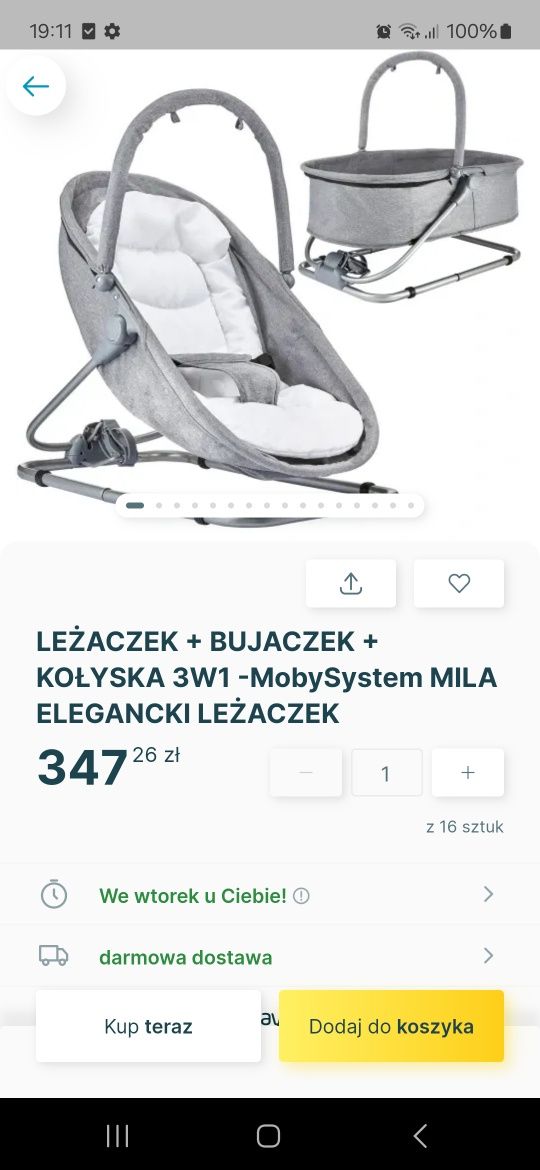 Leżaczek,  łóżeczko  Moby-  System