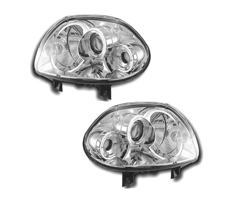 FARÓIS ANGEL EYES RENAULT CLIO 98-01 FUNDO CROMADO
