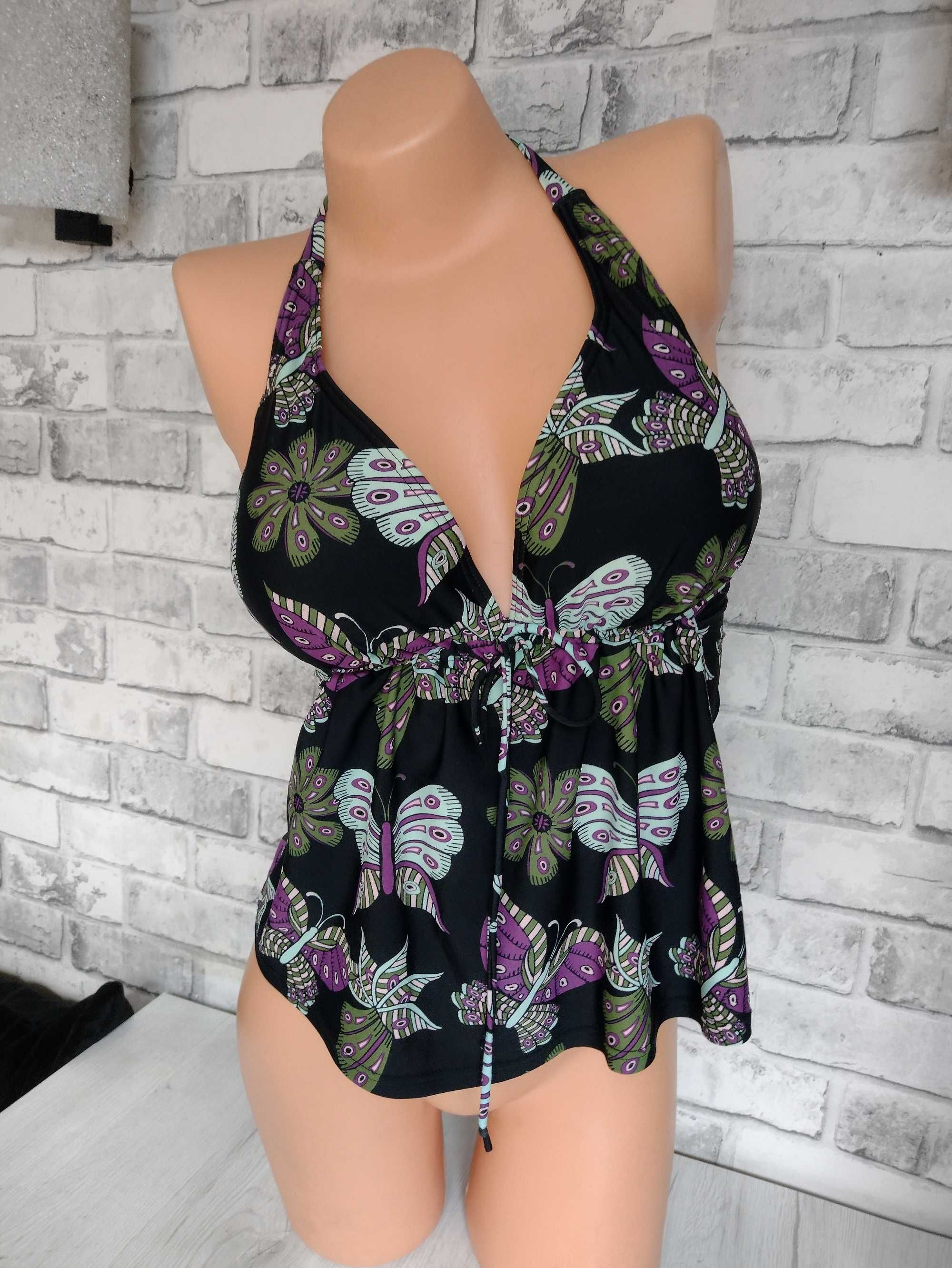 kostium kąpielowy zakryty brzuch jak bluzka jak top tankini czarne M/L