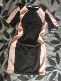 Czarna mini sukienka z krotkim rekawem, modelujaca sylwetke, Sylwester