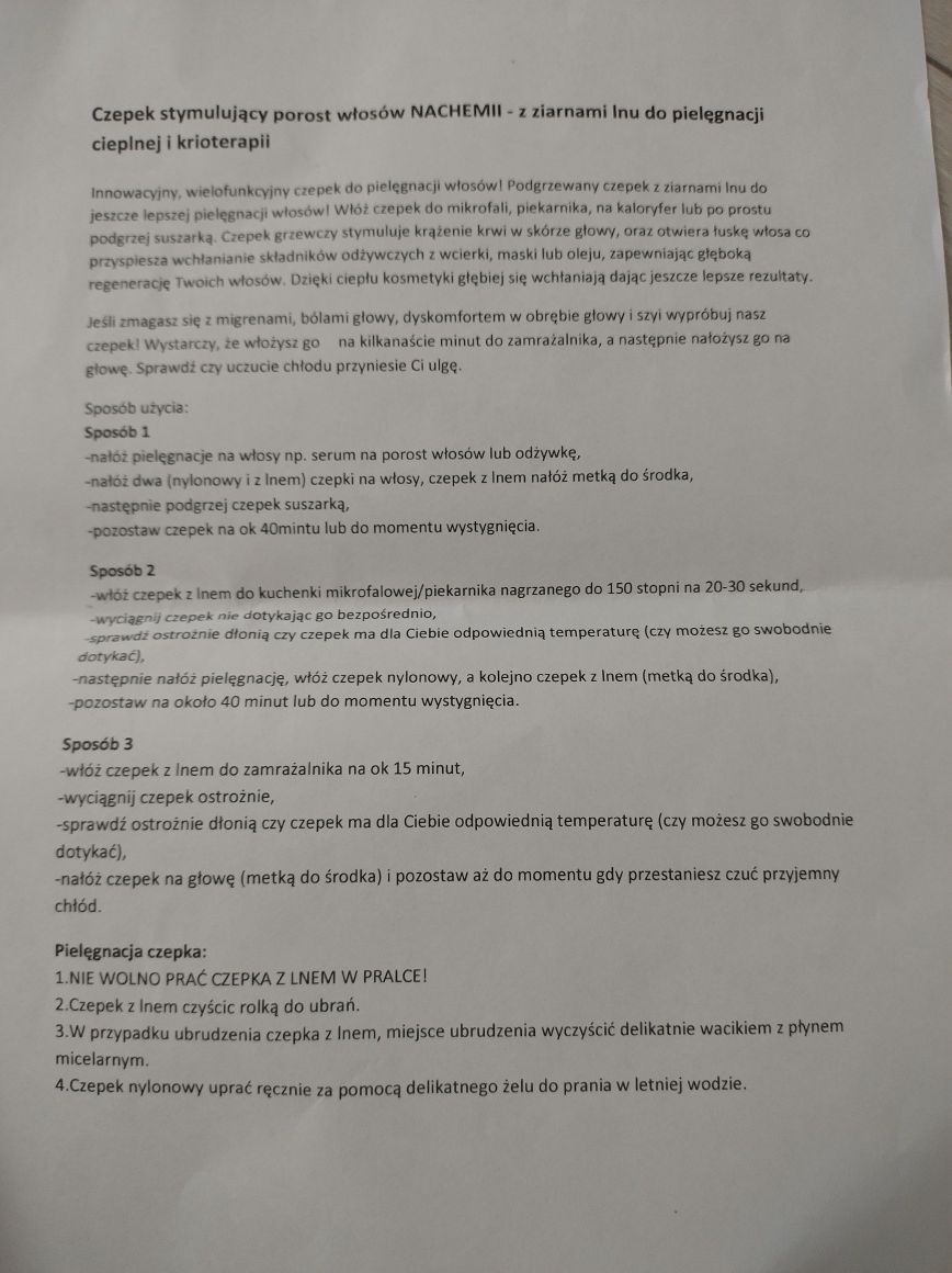 Nachemii czepek grzewczy do stymulacji porostu włosów z ziarnami lnu