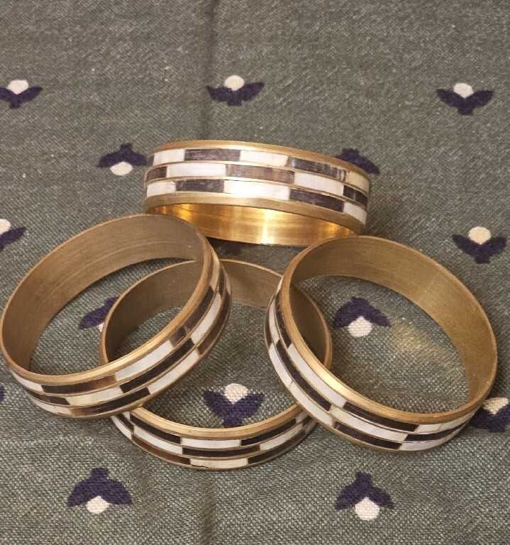 Bransolety czarno białe Vintage z miedzią i masą perłową w szachownicę