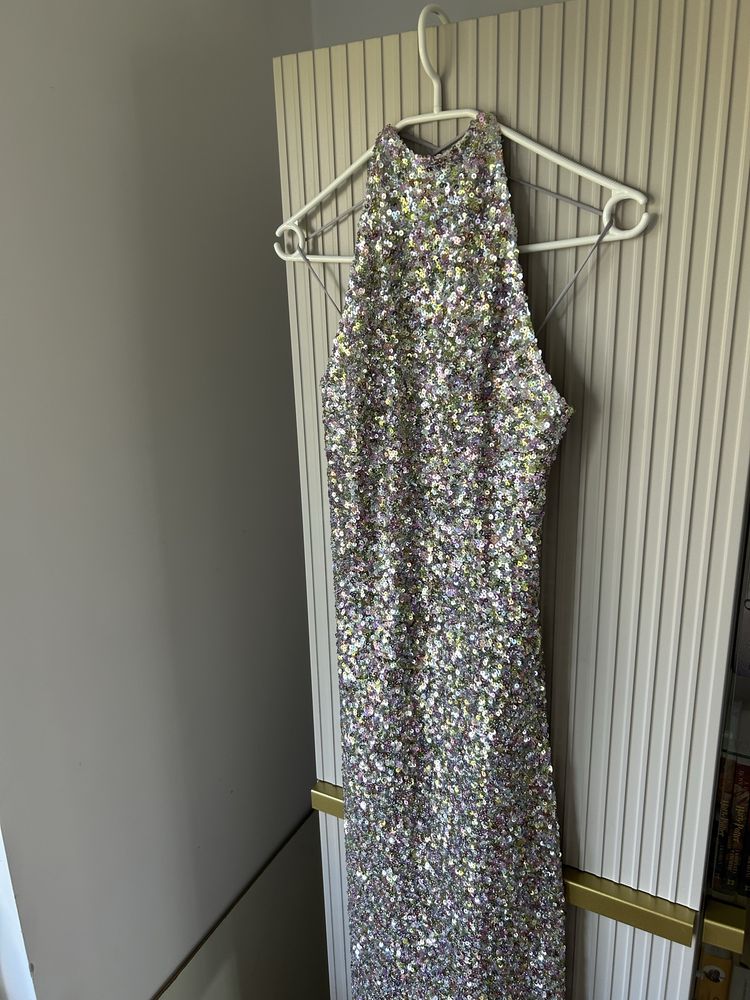 Midi / długa sukienka cekinowa Zara, halter