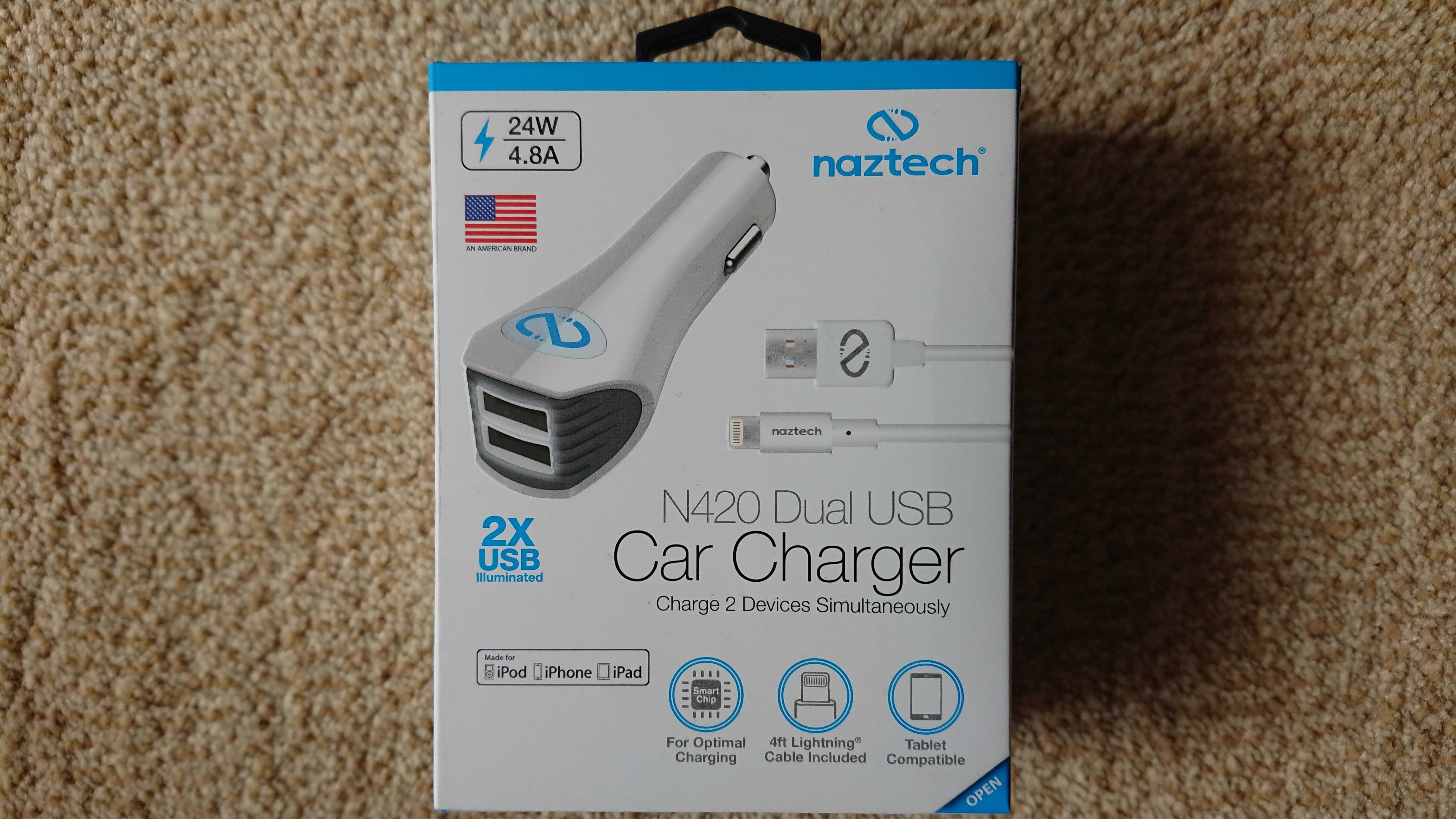 Ładowarka Naztech N420 Dual USB kabel Lightning 4.8A/24W