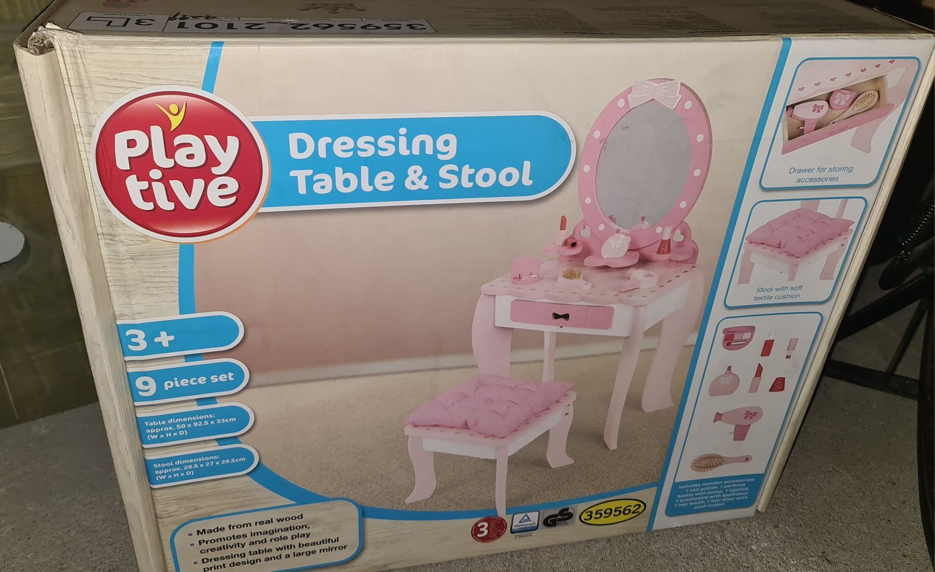 NOWA Playtive Drewniana toaletka z dużym lustrem i taboretem Lidl