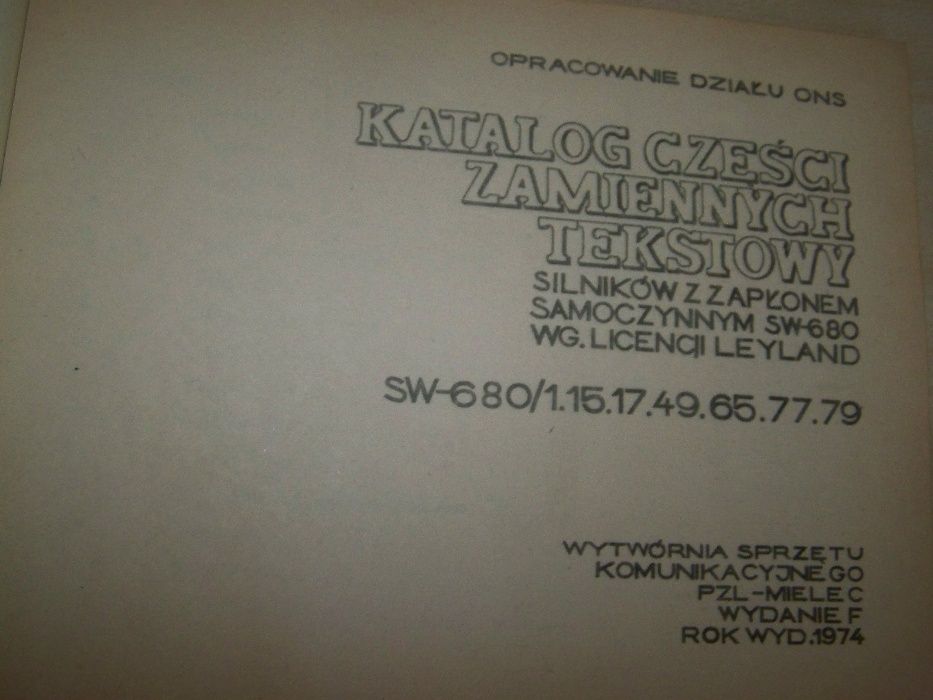 katalog silnika SW680 WSK oryginał 1974 PL
