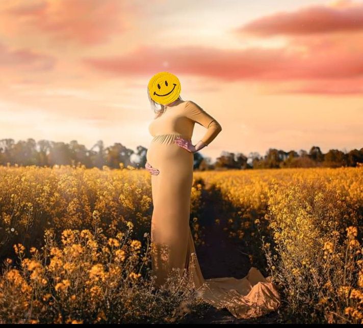 Sukienka ciążowa sesja musztardowa rekwizyty do sesji