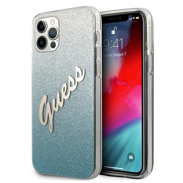 Etui Guess Glitter Gradient Script Na Iphone 12 Pro Max - Niebieskie