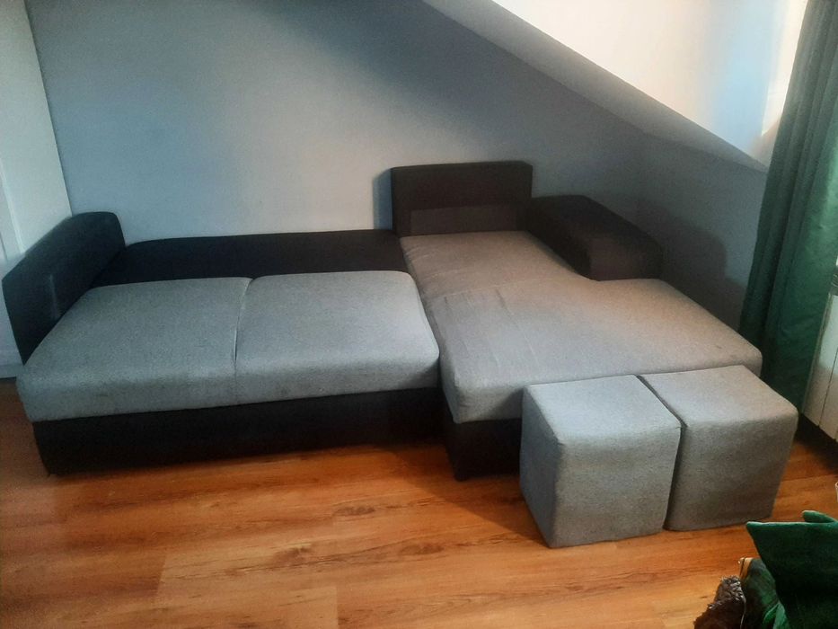 Narożnik szary sofa funkcja spania Kanapa lozko