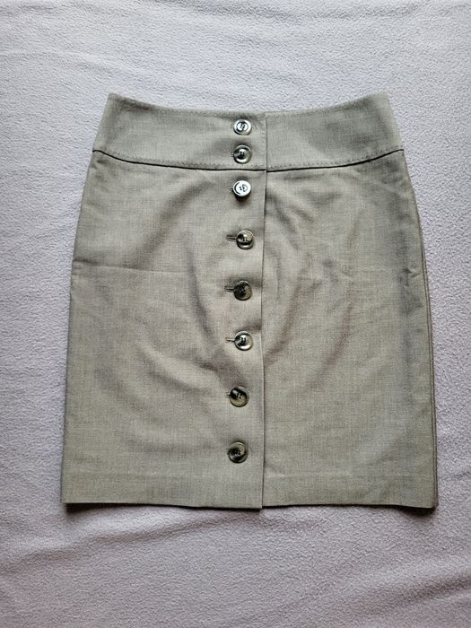 Beżowa spódnica ołówkowa z guzikami vintage wełna retro