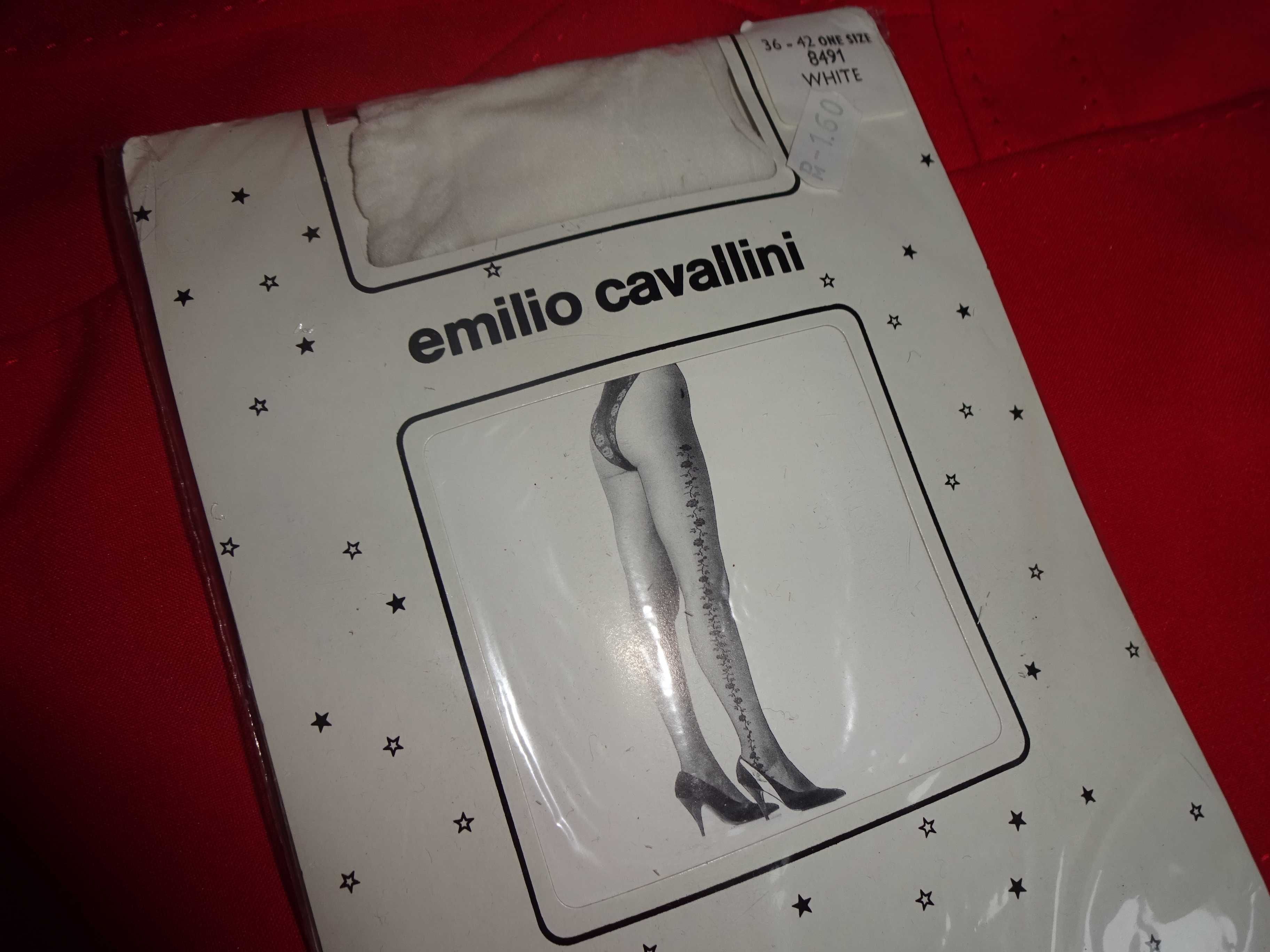 EMILIO CAVALLINI białe wzorzyste rajstopy unikat VINTAGE wzorki 36-42