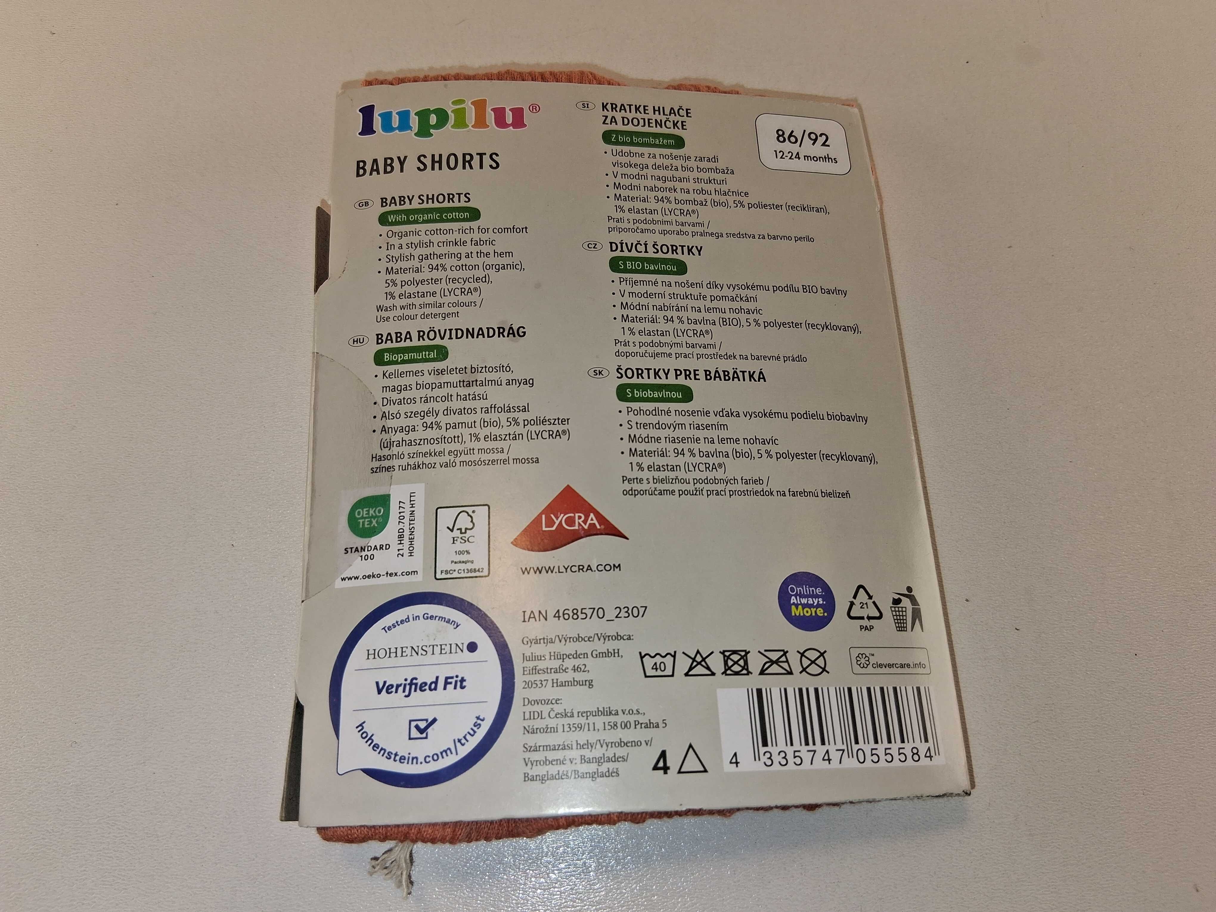 A174 Lupilu Baby Shorts Spodenki Bawełniane Pomarańczowe 86/92
