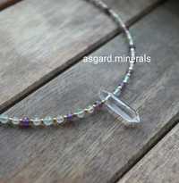 Naszyjnik amulet ochrony kryształ górski fluoryt handmade