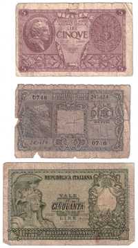 Włochy, banknoty 5-50 lir 1944 (3 szt.)