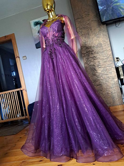 Piękna suknia na studniówkę Paradis Glamour Obergine R34Polski produce