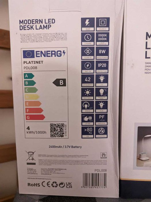 Настільна лампа LED Platinet PDL008 з аккумулятором на 2400 mAh