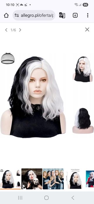 Peruka czarno biala włosy cruella de mone perułka + GRATIS fajka SAR