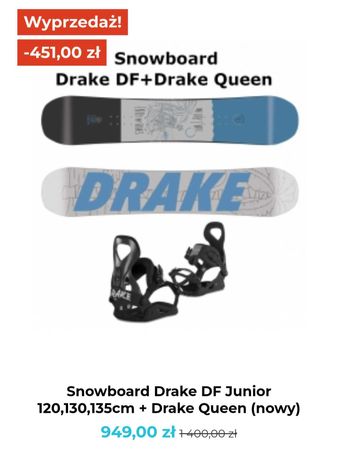 Nowy Set Snowboard DRAKE DF + QUEEN w cenie 949zł