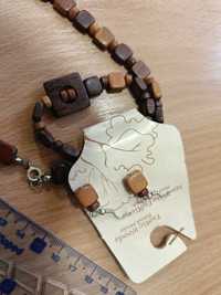 Zestaw biżuterii z drewna tekowego ręcznie robione Hand Made Gratis