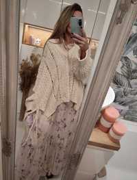 H&M długa maxi oversize szyfonowa sukienka w kwiaty pudrowy róż XL/XXL