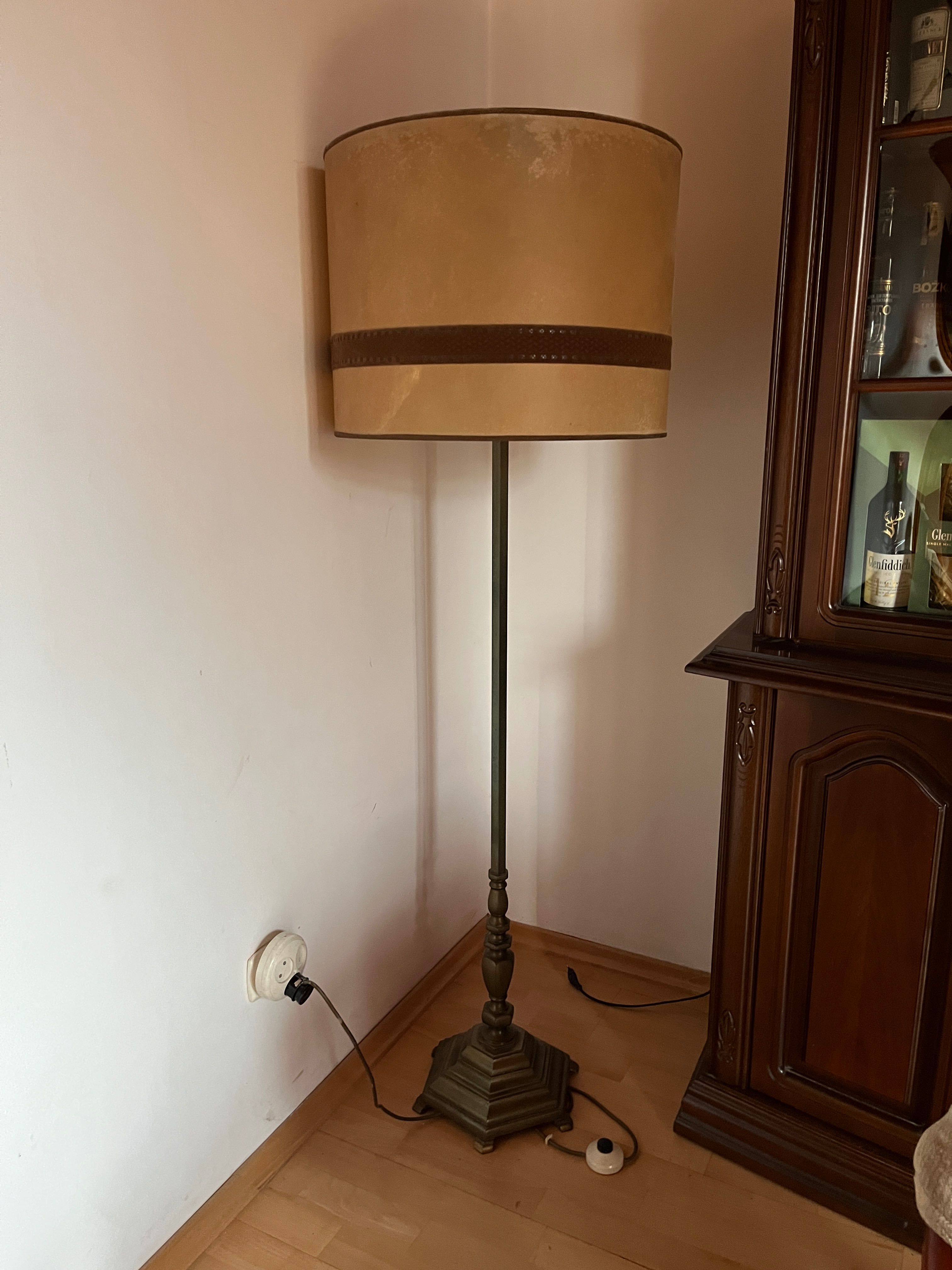 Lampa mosiężna stojąca z abażurem antyk retro vitage