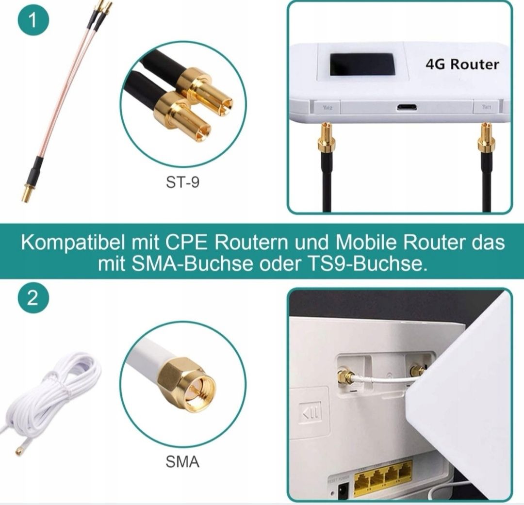 Antena zewnętrzna 4G LTE, wtyczka SMA,