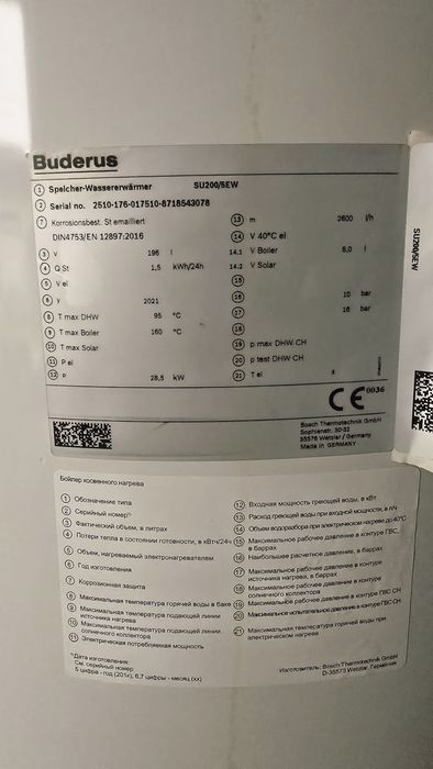 Бак, бойлер косвенного нагрева  200 л  Buderus SU200/5ew