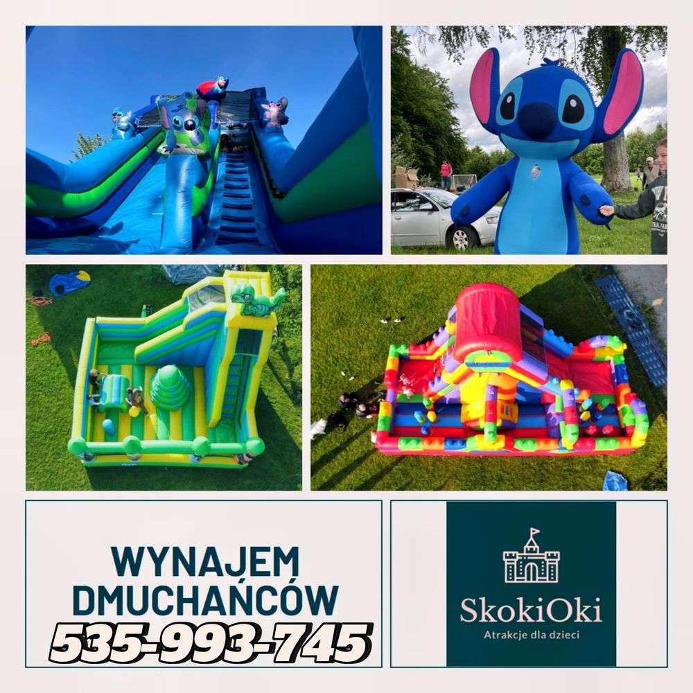 Zjezdzalnia dmuchana, dmuchaniec minionki , dmuchance, lego stich